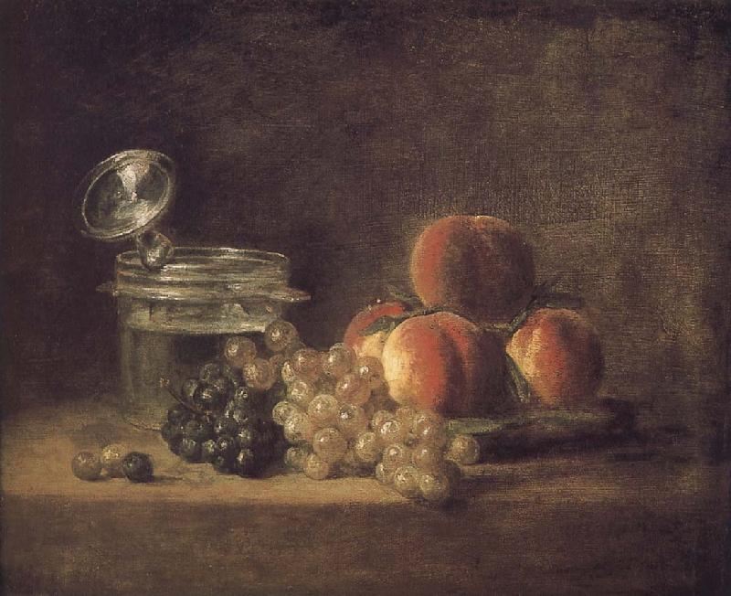 Jean Baptiste Simeon Chardin Cold peach fruit baskets with wine grapes oil painting picture